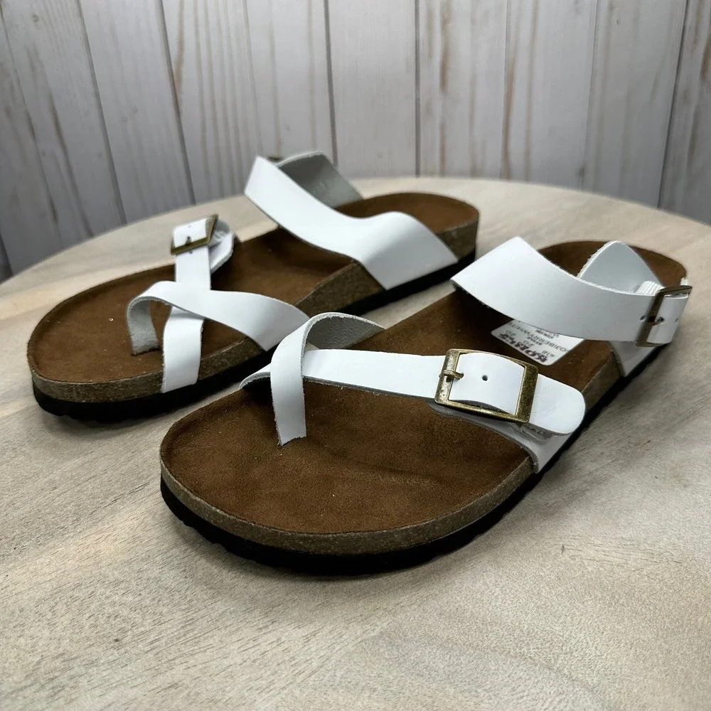 Sonoma Gojiberry Sandals Womens 8.5 White Leather Comfort Slip On New